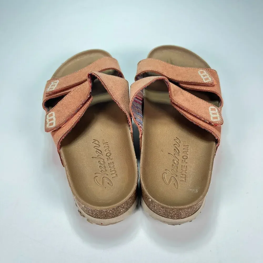 Skechers Luxe Brown Orange Open Toe Slip On Casual Slide Sandals Women's Size 6 - Picture 8 of 11